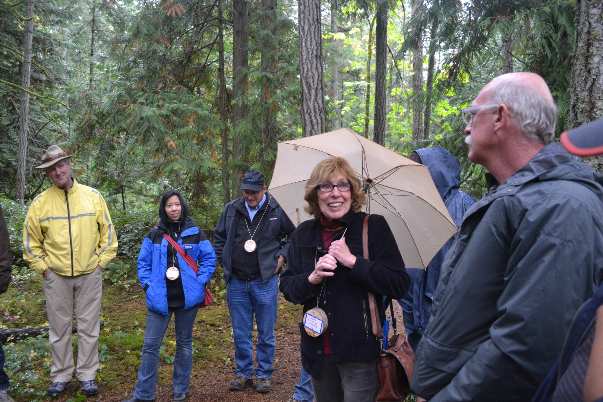 Faye Smith (and Gilles Wendling on right) at the Englishman River walkabout co-hosted by the Regional District of Nanaimo and the Nanoose FIrst Nation in September 2014
